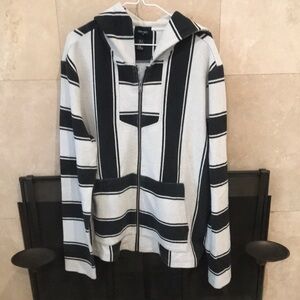 Black and White Striped Zip-Up Hoodie